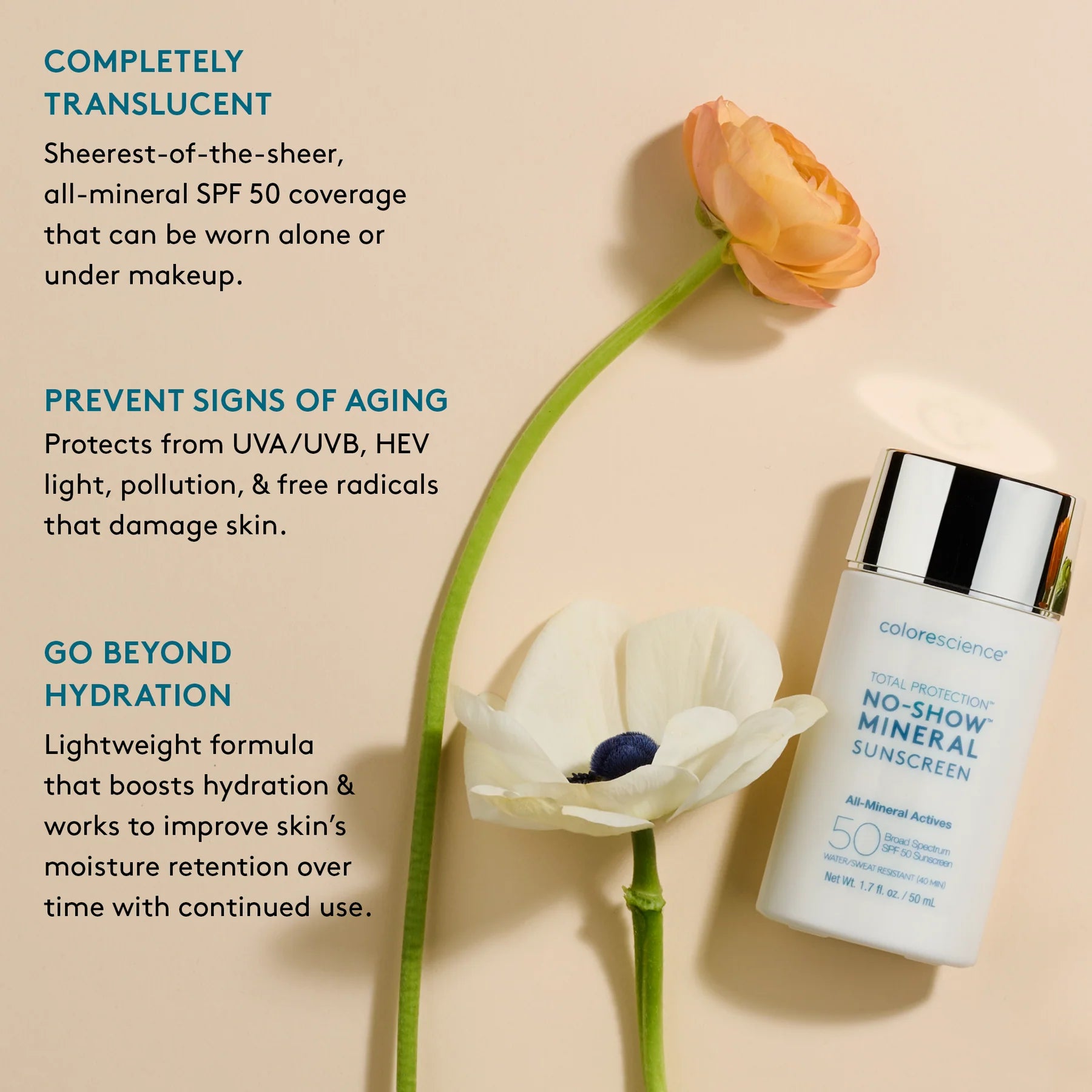 Total Protection No-Show Mineral Sunscreen SPF 50 - Beauty Mark Company