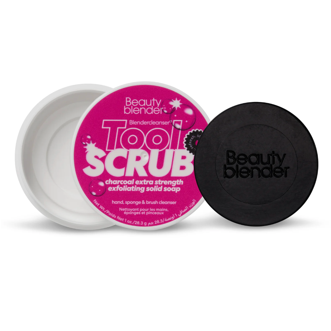 Pink container with black Tool scrub twist cap - Beauty Blender from Beauty Mark Company