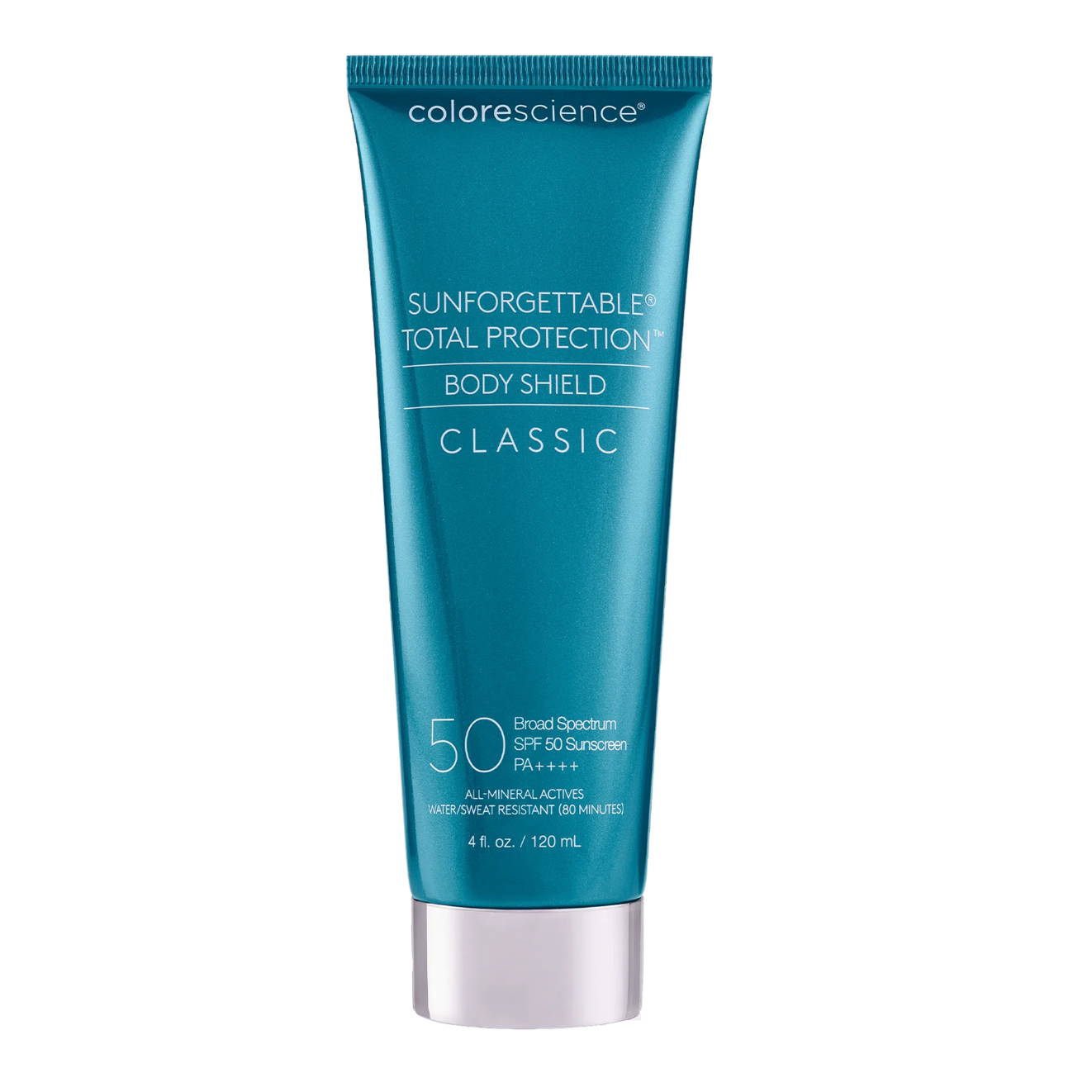 Colorescience blue squeeze bottle Sunforgettable® Total Protection® Body Shield Classic SPF 50 - Beauty Mark Company