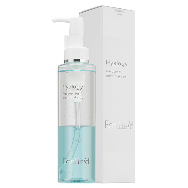 Hyalogy makeup remover bottle with pump and packaging on a white background